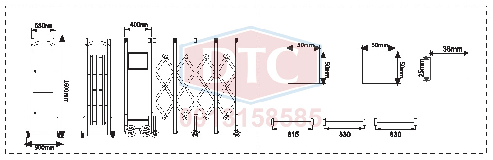Bản vẽ kỹ thuật cổng xếp DTC F-801